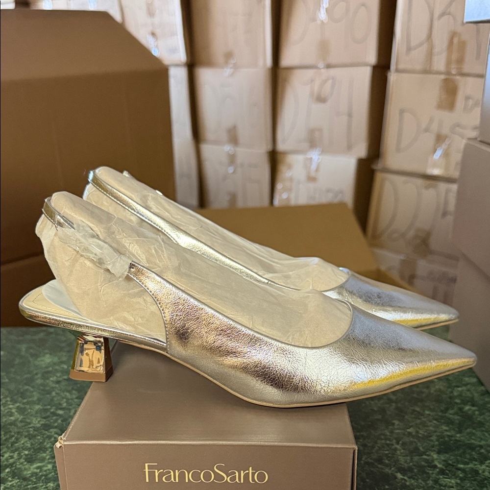 Franco Sarto Metallic Silver Slingback Heels
